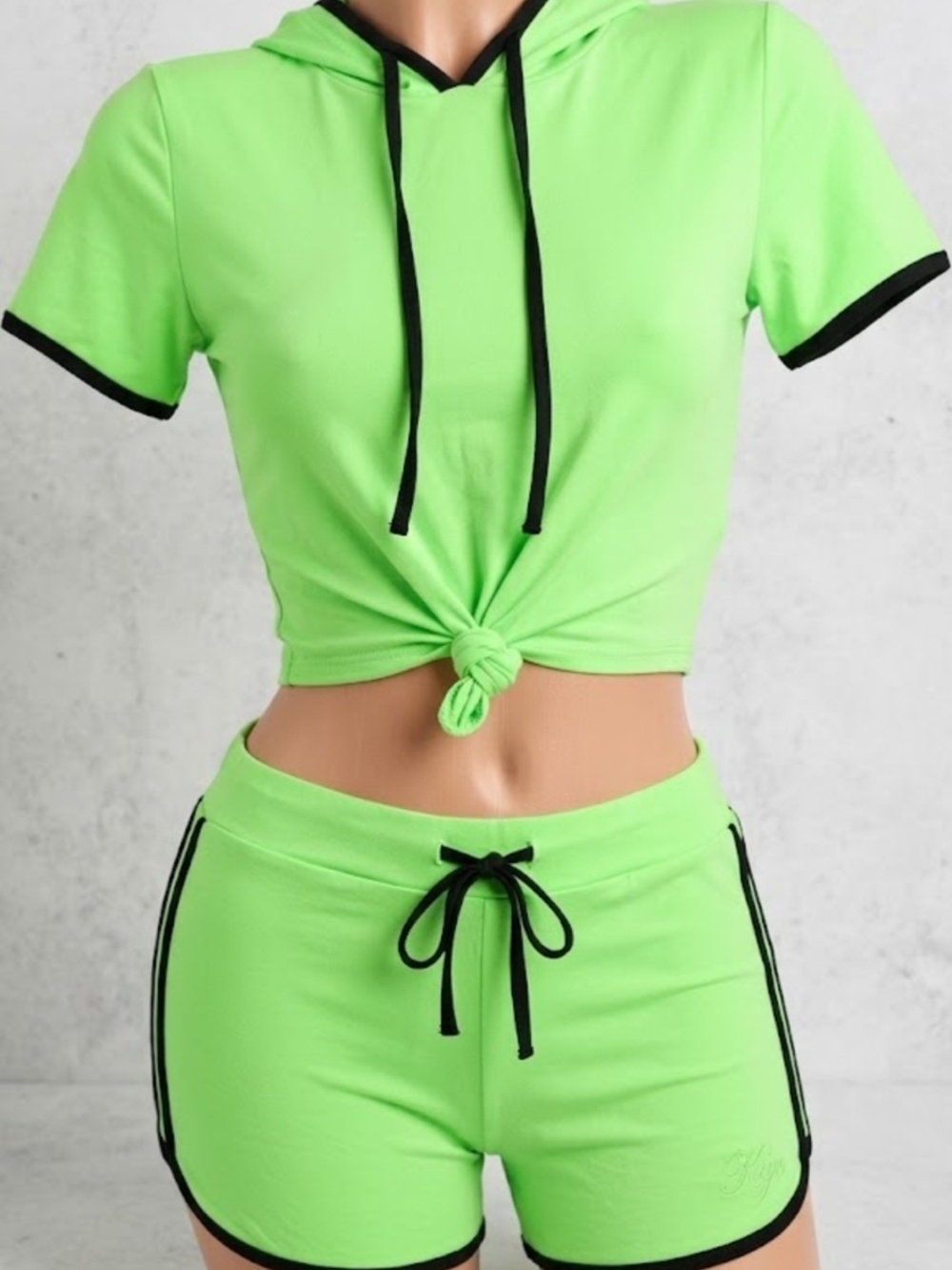 TRUE ROCK Neon Green Top with Black Piping